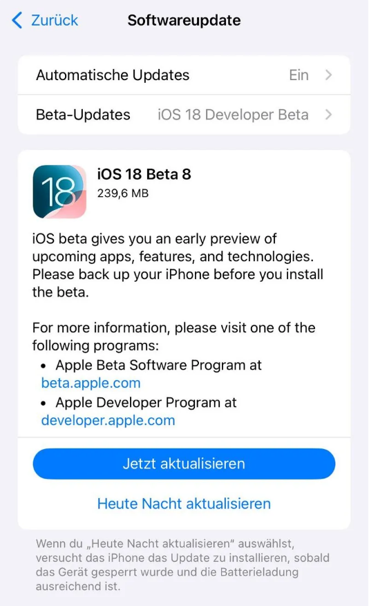 雁江苹果手机维修分享苹果 iOS / iPadOS 18 开发者预览版 Beta 8 发布 